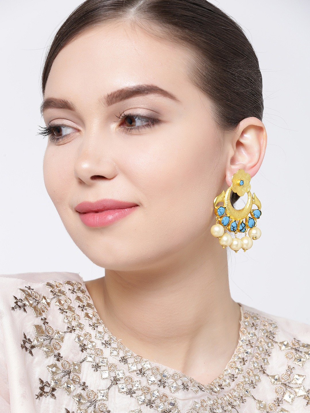 YouBella Blue Gold-Plated Crescent Shaped Chandbalis
